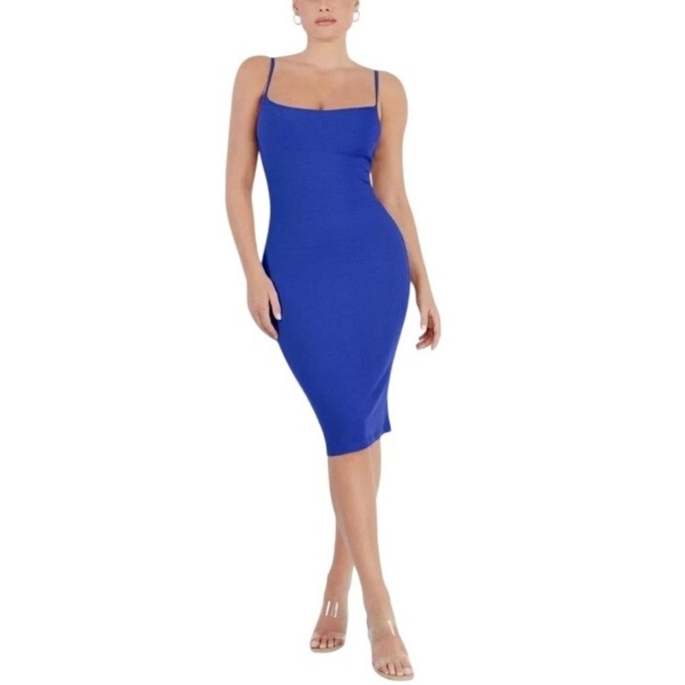 Popilush Cobalt Blue Shapewear Soft Modal Sculpting Slimming Midi Slip Dress L